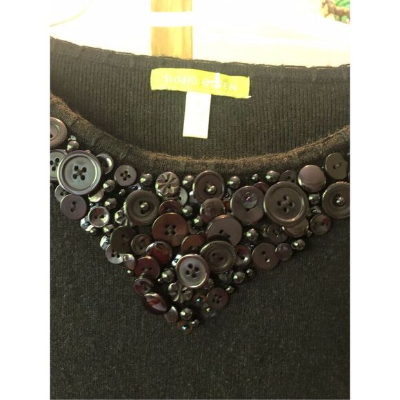 Sigrid Olsen Women’s Black 3/4 Sleeve Button Crew Neck Trim Design Blouse Size M - Picture 6 of 7